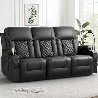 Recliner Sofa, 3 Seats Dual Reclining Sofa, PU Leather Loveseat Couch, Modern Recliner Chair for Living Room, with Cup Holder and 2 Cell Phone Holder, USB Ports, Black