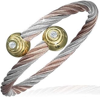 My Daily Styles Stainless Steel Silver Two-Tone Twisted Cable CZ Womens Cuff Bangle