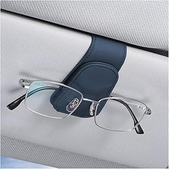 AICEL Sunglasses Holders for Car Sun Visor, Leather Eyeglasses Hanger Mounter, Magnetic Glasses Holder and Ticket Card Clip, Auto Interior Accessories Universal for SUV Pickup Truck (Blue)