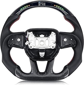 - Real Carbon Fiber Steering Wheel For Dodge Charger/Challenger/Durango/Jeep Grand Cherokee/SXT/GT/RT/SRT/Heallcat D-shaped LED Shift Indicator Nappa Perforated Leather Flat-bottom Steering Wheel