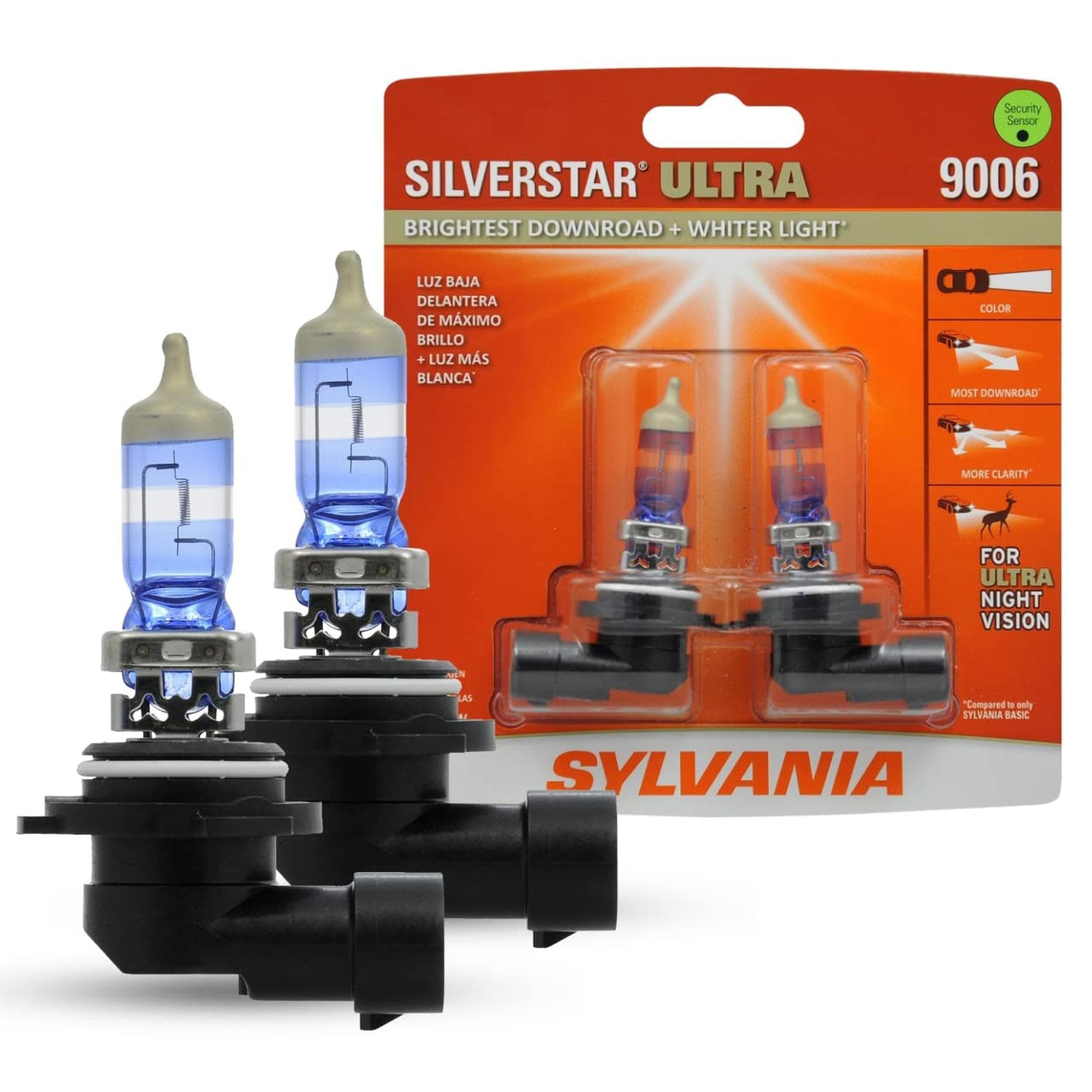 9006 SilverStar Ultra - High Performance Halogen Headlight Bulb, High Beam, Low Beam and Fog Replacement Bulb, Brightest Downroad with Whiter Light, Tri-Band Technology (Contains 2 Bulbs)