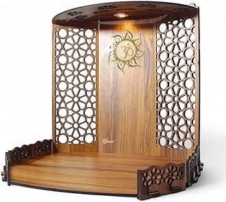 Chants® Bappa Beautiful Wooden Wooden Pooja Mandir for Home or Puja Temple Stand for Office and Shops with Led spot Light for Table top only
