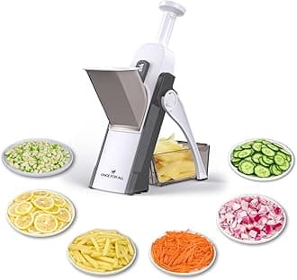 Safe Mandoline Slicer 5 in 1 Vegetable Chopper Food Potato Cutter, Strips Julienne Dicer Adjustable Thickness 0.1-8 mm Kitchen Chopping Artifact Fast Meal Prep (Grey)