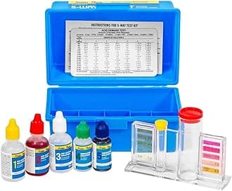 5-Way Swimming Pool Test Kit pH, Chlorine, Bromine, Alkalinity Chemistry Testing with Case Spa, Inground Above Ground Pool Residential