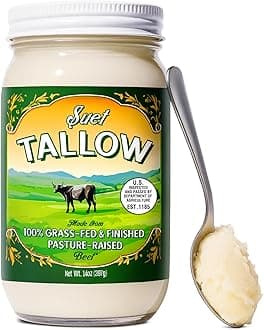 Pasture Raised Beef Tallow, Grass-Fed & Grass-Finished, Made from Beef Suet for More Nutrients, 14oz Glass Jar