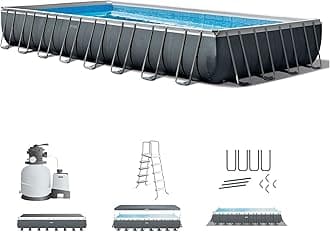 INTEX Ultra XTR 32 ft x 16 ft 52 in Above Ground Pool Set, Rectangular Swimming Pool with Steel Frame, 2800 GPH Sand Filter Pump, Ladder, Cover, & Ground Cloth