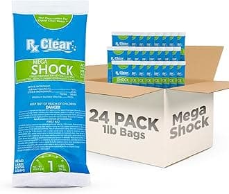 Rx Clear Mega Shock | 73% Calcium Hypochlorite | Kills Algae in Swimming Pools | Works As Pool Sanitizer Clarifier and Algicide | One Pound Bags | 24 Pack