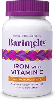 Iron with Vitamin C, 90 Fast-Dissolving Tablets (1-Month Supply), Sugar-Free Bariatric Iron Supplement for Women, Natural Orange Flavor​