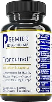 Premier Research Labs Tranquinol - Natural Sleep Aid Supplement for Deep Sleep Support and Calm Mind | Magnesium, Turmeric, Lemon Balm & Saffron Extract - Pure Vegan - 90 Plant-Source Capsules