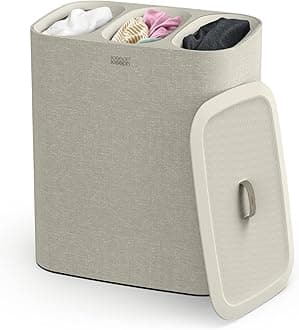 Joseph Joseph Tota - Trio 90 Liter Laundry Separation Basket with Lid and 3 Removable Laundry Bags with Handles - Ecru