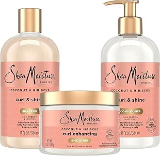 Shea Moisture Coconut & Hibiscus Curl TRIO: Includes Curl & Shine Shampoo, Curl & Shine CONDITIONER, Curl Enhancing Smoothie by Shea Moisture