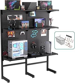JWX DDB Gaming Pegboard Standing Shelf Units, Modular Pegboard and Shelf System with 15 Pieces Organizer Tool Holders