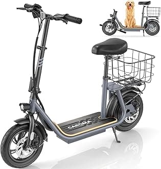 Caroma Electric Scooter with Seat, Max 30 Miles Range&20MPH Speed, Peak 800/1200W Motor, Foldable Electric Scooter for Adults and Teens, Commuter E Scooter with Basket&Adjustable Kid Seat