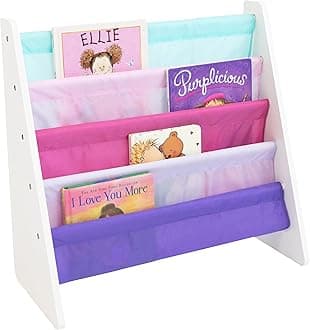 Humble Crew, White/Pink/Purple/Blue Kids Book Rack Storage Bookshelf, 4 Tiers, 25" W x 11" D x 24" H