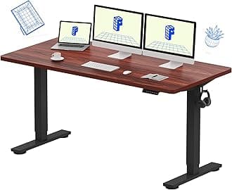 FLEXISPOT EN1 One-Piece Standing Desk with 1-Inch Thick Desktop, 60"x24" Electric Height Adjustable Desk for Home Office & Multi-Device Workstations, Mahogany