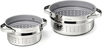Caraway Steamer Duo - Stainless Steel Steamer with Handles - Non Stick, Non Toxic Coating - Steam Veggies, Seafood, and More - Compatible With Our Dutch Oven or Sauce Pan