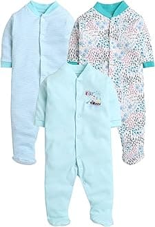 EIO 100% Cotton Rompers Sleepsuits Jumpsuit Night Suits for Newborn Baby Boys & Girls Pack of 3
