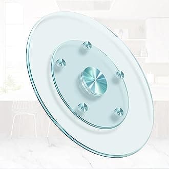 28'' Glass Lazy Susan Turntable Dining Table, 360° Large Round Serving Plate Tabletop Rotating Tray with with 6 Elegance Assist Rotating Wheels, Serving Plate Silent & Smooth Spin, (28inch/72cm)