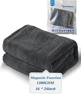 Car Drying Towel, Large Premium1200GSM, (16 * 24inch), Super Absorbent, Double Twist Pile & Edgeless Design, Magnetic Function, Microfiber Towel for Car Detailing, Grey, RB808