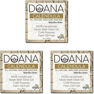 Calendula Soap Bar - Now with SHEA BUTTER - Vegan With Olive Oil and Coconut Oil, Palm Oil Free, Natural Face and Body Children, Men, Women, Perfect for Sensitive Skin (Pack of 3)
