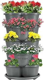 VIVOSUN5 Tier Vertical Gardening Stackable Planter for Strawberries, Flowers, Herbs, Vegetables, Grey