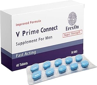 Erexon - V Prime Connect 40 Blue Pills for Men - 50MG Powerful and Fast Acting Tablets - Naturally Extracted Blue Pill Supplement for Energy and Stamina Support - Male Performance