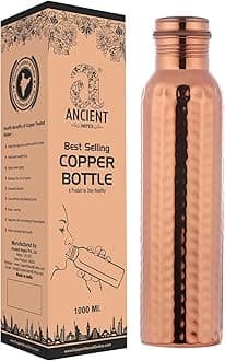 Hammered Pure Copper Water Bottle Joint Free with Ayurvedic Benefited 100% Pure and Leak Proof Bottle 33.84 US FL Ounce Capacity