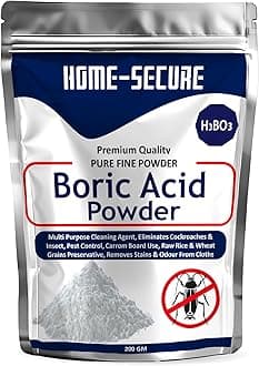 Home-Secure Boric Acid Powder for Cockroaches, Ant Repellent, Bed Bugs Killer, Carrom Board Powder, Rice Preservative, Kitchen Cleaner, Stain Remover, Industrial Cleaning Agent, Natural & Safe-200gm