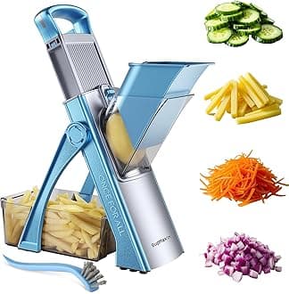 Upgrade Safe Mandoline Slicer Plus for Kitchen, SupMaKin Bigger Port Vegetable Food Potato Chopper, Adjustable Thickness, Julienne & Dicer With Vegetable Spiralizer (LightBlue)Global Recycled StandardGlobal Recycled StandardGlobal Recycled Standard