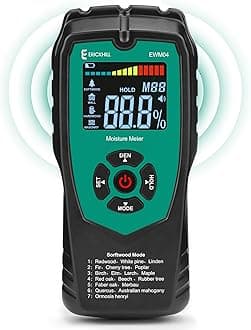 ERICKHILL Moisture Meter, Pineless & Non-Destructive Meter Detector with 9 Modes for Softwood, LCD Display, Wood and Building Material Dampness Inspection, Mold Detector for Wood, Paper etc