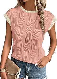 Womens Short Sleeve Textured Tops Crewneck Knit Solid Loose Casual Basic T Shirts Tee Blouses