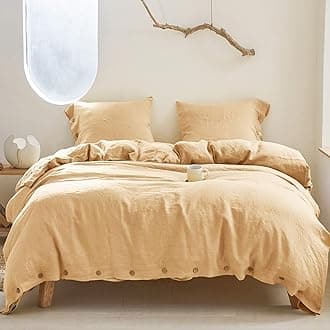 Simple&Opulence 100% Linen Duvet Cover Set 3pcs with Coconut Button Closure Natural French Washed Flax Solid Color Soft Breathable Farmhouse Bedding - Sand, California King