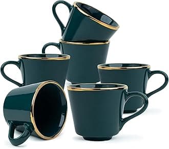 Shay Ceramic Tea Cup Set, Set of 6, Teal Green with Real Gold Line, 180ml | Cup Set of 6 for Tea | Glossy Finish | Premium Ceramic | Tea Cup Set of 6 (Tea Cups - Teal Gold Line)