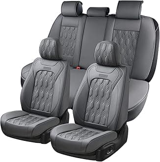Car Seat Cover Full Set, Front and Back Seat Covers for Cars, 5 Seats Luxury Leather Seat Covers, Waterproof Car Seat Protectors, Driver Seat Cushions Fit for Most Vehicles, Gray