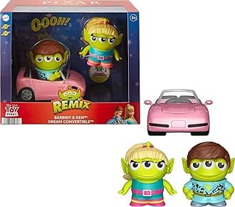 Pixar Alien Action Figures 2-Pack, Barbie and Ken Remix Figures with Toy Car, Collectible Gifts​