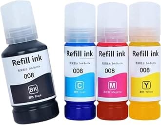 ANG Refill 008 for epssonn L6460/L6490/L6550/L6570/L6580/L11160/L15150/L15160 Printer Black + Tri Color Combo Pack Ink Bottle
