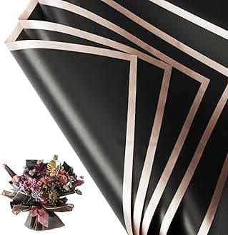 30 Sheets Black Gold Edge Flower Bouquet Wrapping Paper，Florist Supplies Waterproof Floral Bouquet Wrapping Paper Bouquet Accessorie，Flower Shop Packaging Pape for DIY Gift Wedding Birthday