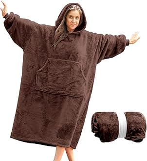 Winkcao Oversized Wearable Blanket Hoodie for Women Adults, Ultra-Soft Fleece Hooded Sweatshirt Blanket with Deep Pocket, Extra Warmth Hoodie Blanket for Women, Indoor & Outdoor Use, Brown