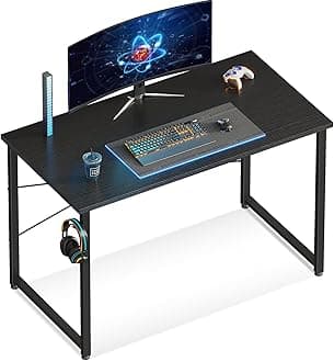ODK 40 Inches Small Computer Desk, Home Office Desk for Small Spaces, Writing Desk with Headphone Hooks, Black