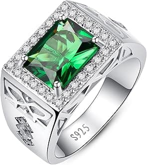 Yaresul8 * 10mm Vintage Emerald Rings for Men 925 Sterling Silver Bands for Men Paved White Cubic Zirconia Cocktail Ring Men Cool Rings Men Wedding Ring Engagement 12mm Band Size 12