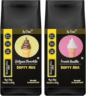 La Casa Soft Serve or Softy Premix - Vanilla+Chocolate | Combo Pack of 2 | Extra Creamy & Strong Flavor | 2x250g |