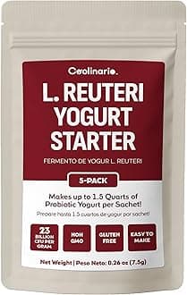 Coolinario L Reuteri Yogurt Starter (5-Pack, 1.5g Sachets) Yoghurt Starter Culture with Lactobacillus Reuteri Probiotics | Creamy & Delicious | Non-GMO, No Preservatives, Gluten Free