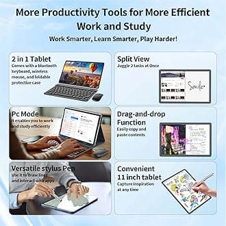 2026 Upgraded Android 15 Tablet, 11 inch Tablets with Keyboard, 24GB+128GB+2TB Expand, Octa-Core, 8000mAh, Gemini AI, 5G/2.4G WiFi, BT5.0, GMS, GPS, 2 in 1 Tablets with Case, Mouse, Stylus(Black)