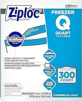 SC Johnson Professional Ziploc Quart Food Storage Freezer Bags, Grip 'n Seal Technology for Easier Grip, Open, and Close, 300 Count
