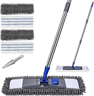 Microfibre Mop, Flat Mop with 4 Reusable Pads, Long Handled Floor Mops for Hard Laminate Floors, Wet Dry Mops for Wall Kitchen Office, Send 1 Cleaning Scraper
