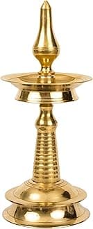 Traditional Brass Kerala Kuthu villaku Diya for Puja|Lord Ayyappan Vilakku|Pooja Aarti|Arti Deepak Deepam Oil Lamp for Home Temple Puja Articles Decor Gifts- Kerala Nila Villakku(10 inch, 1)