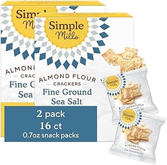 Simple Mills Almond Flour Crackers Snack Packs, Sea Salt, Gluten Free, Flax Seed, Sunflower Seeds, Corn Free, Good for Snacks, 6.5 oz, Pack of 2 (8 Bags per Box)
