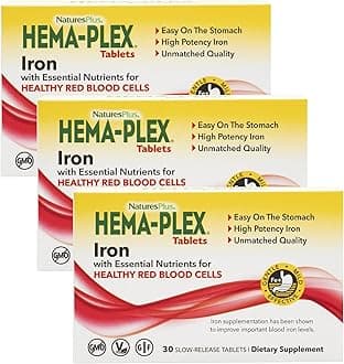 NaturesPlus Hema-Plex Iron - 30 Slow-Release Tablets, Pack of 3 - Total Blood Health - 85 mg Chelated Iron - With Vitamin C & Bioflavonoids - Non GMO, Vegetarian & Gluten Free - 90 Total Servings