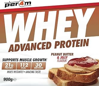 Per4m Protein Whey Powder | 30 Servings of High Protein Shake with Amino Acids | for Optimal Nutrition When Training | Low Sugar Gym Supplements (Peanut Butter & Jelly, 900g)