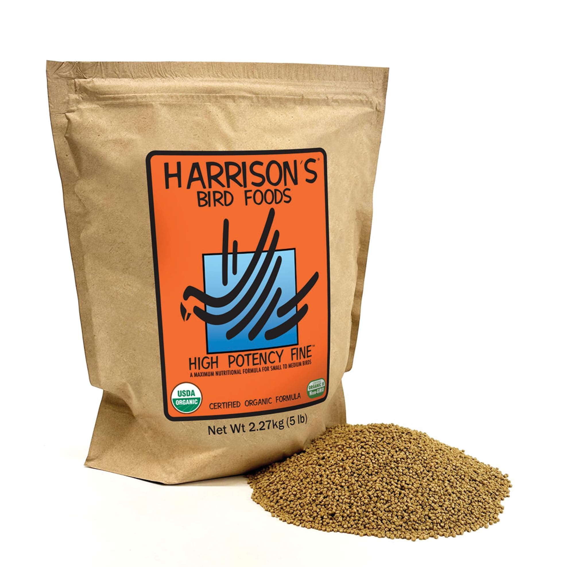 Harrison's Bird Foods High Potency Maximum Nutritional Formula for Small to Medium Birds, Certified Organic Non-GMO Pet Bird Food, Vet-Developed, Suitable for All Life Stages, 2.27 kg/ 5 lb